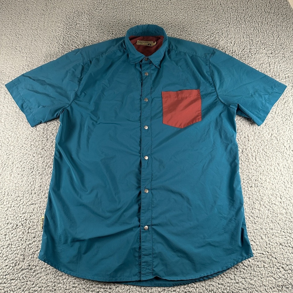 Flylow Shirt Mens XL Blue Short Sleeve Snap Button Up Stretch Hiking Outdoor